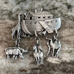 JJ silver tone Noah’s ark brooch